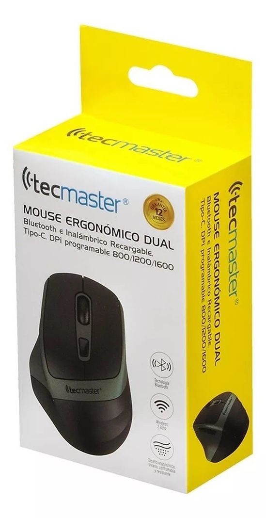Mouse Tecmaster Dual Bluetooth Recargable Inalámbrico Negro-4