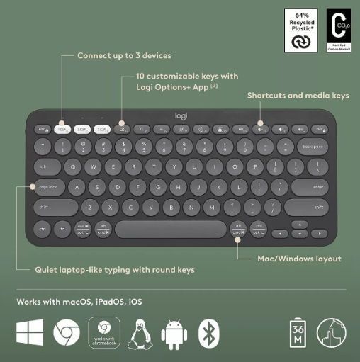 Teclado Logitech Pebble Keys 2 K380s  Bt Multi-device-1