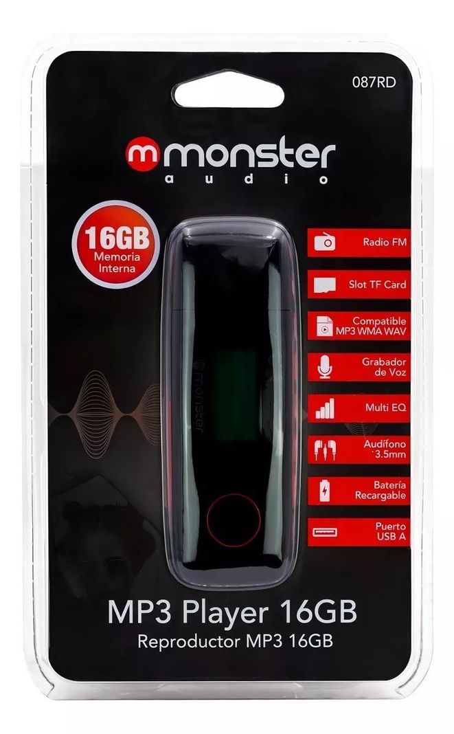 Reproductor Mp3 16gb Radio Fm Monster C/grabador De Voz Rojo-4