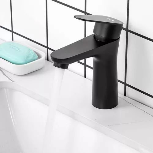 Llave Grifería Lavamanos Simple Para Baño Negro Mate-1