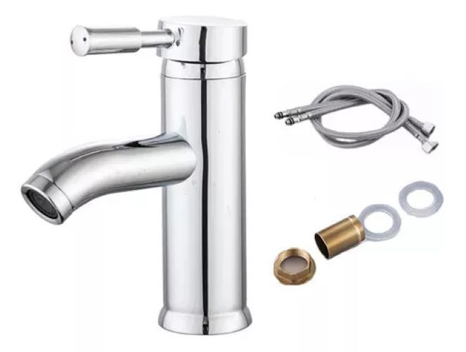 Llave Monomando Lavamanos Para Agua Caliente Fria Acabado Brillante Color Plata-0