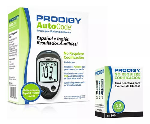 Glucometro Prodigy Autocode Con Voz + 60 Tiras + 10 Lancetas-0