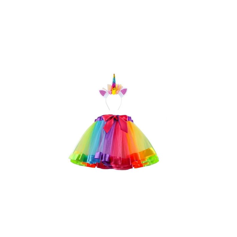 Conjunto De Tutú Para Niñas Unicornio Esponjoso De 3 Capas-0