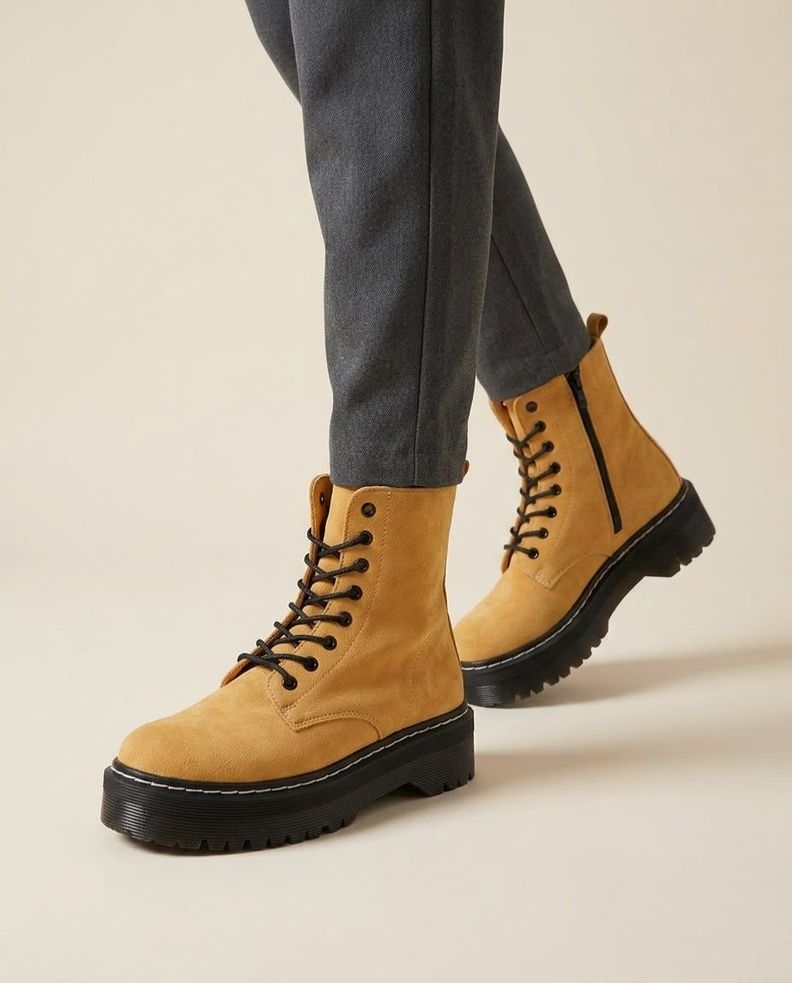 Botines estilo Combat textil gamuza