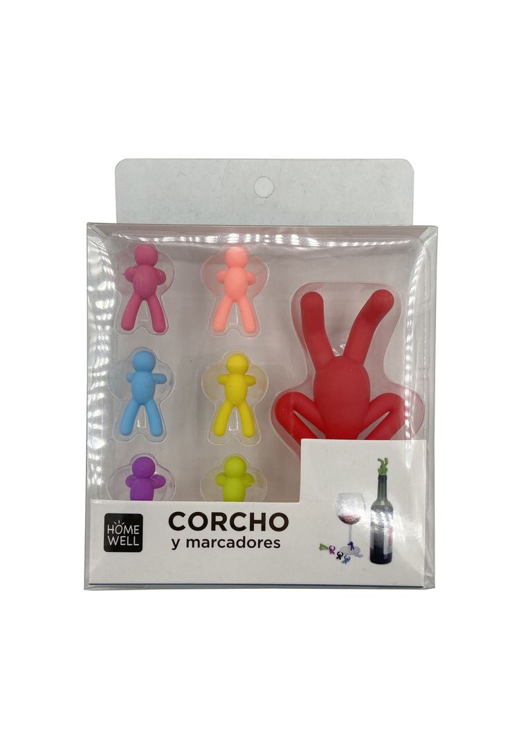 Set 6 Marcadores de Copas y 1 Corcho Silicona Rojo