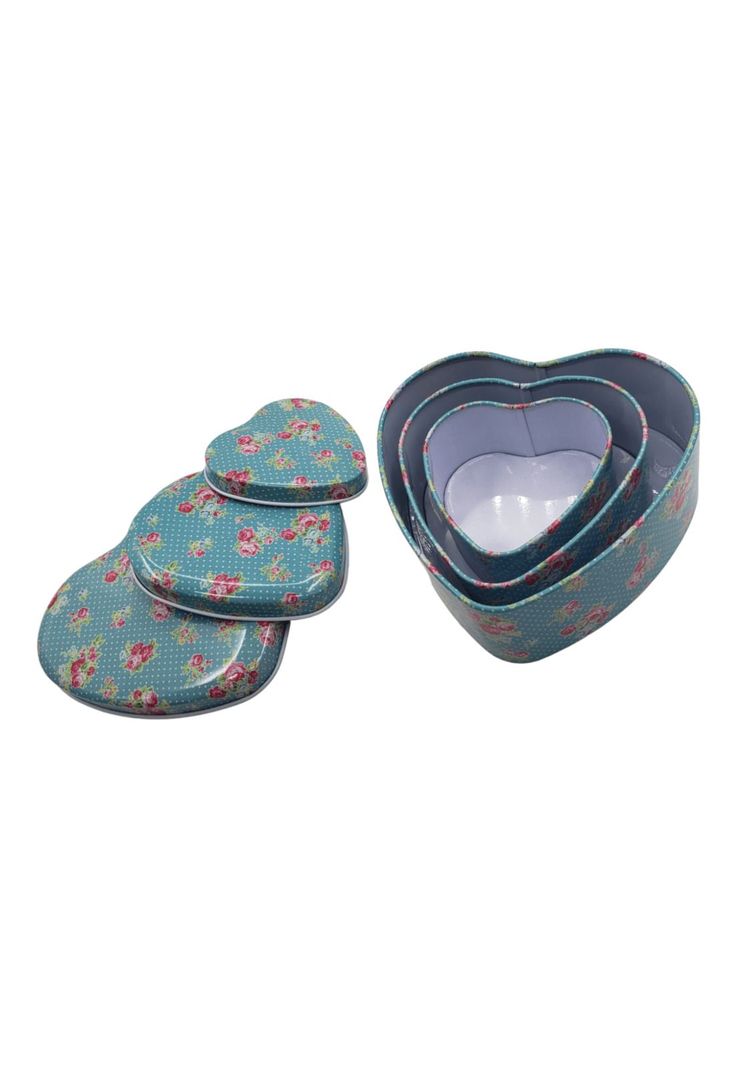 Set Cajas Diseño Corazon Metal Azul 12x11x5cm (3u)-1