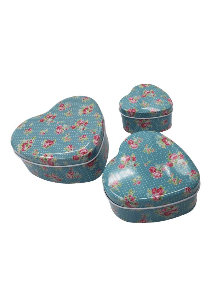 Set Cajas Diseño Corazon Metal Azul 12x11x5cm (3u)-2