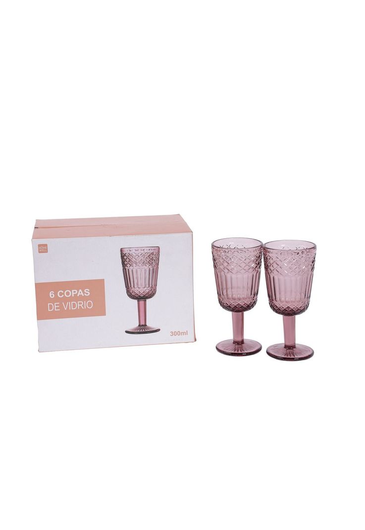Set 6 Copas Vidrio Rosado 300Ml-0