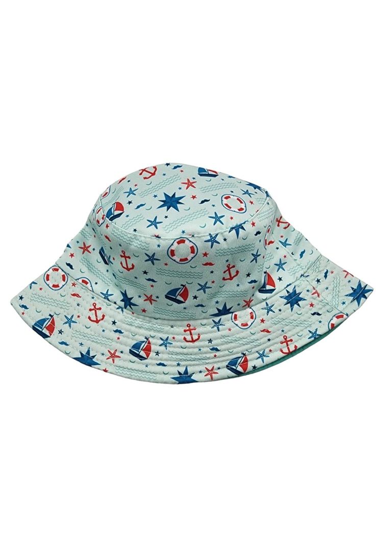Sombrero Pescador Celeste Diseño Barcos 15*17cm-1