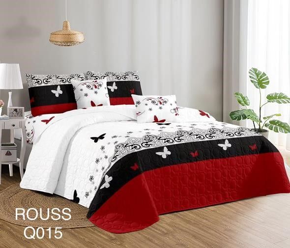 Cobertor de verano tipo quilt tamaño 2 Plazas Blanco Negro y Rojo con Mariposas-0