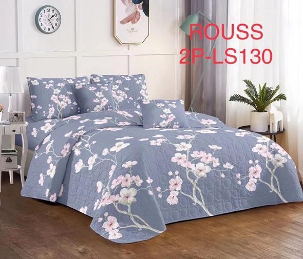 Cobertor de verano tipo quilt tamaño 2 Plazas  Morado Claro con Ramas Florales -0