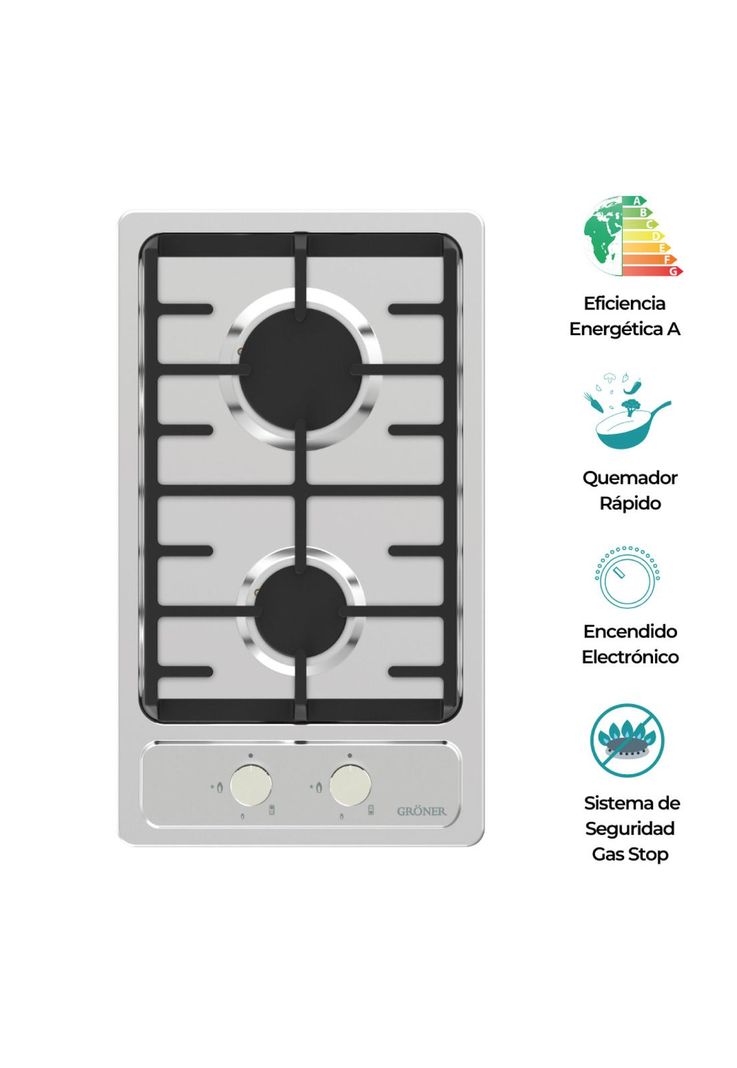 Encimera a Gas Gröner Inox 2Q-0