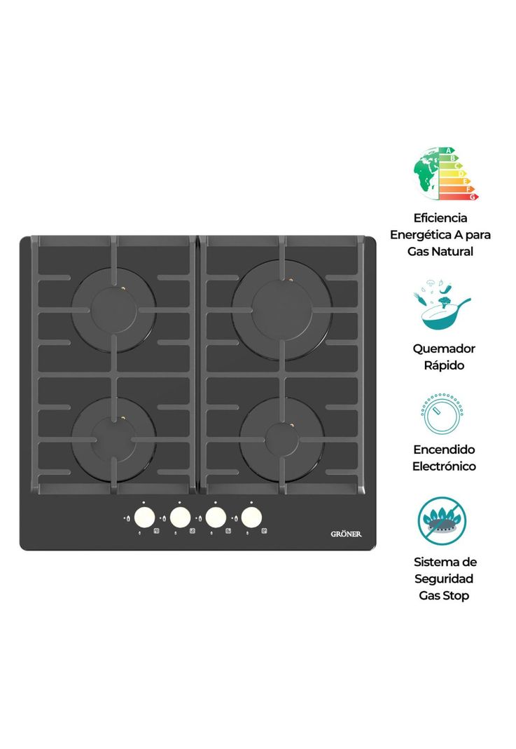 Encimera a Gas Gröner Vitro 4Q-0