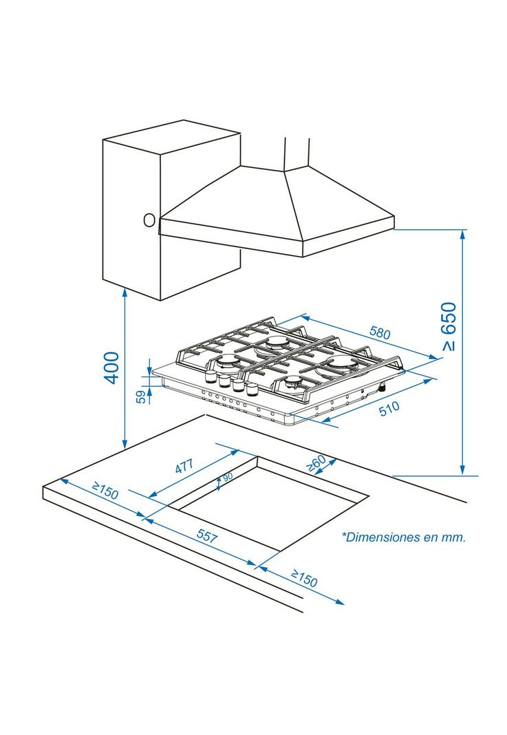 Encimera a Gas Gröner Vitro 4Q-4