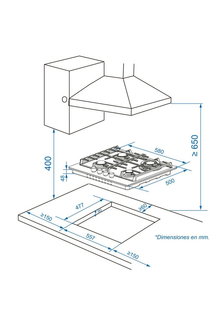 Encimera a Gas Gröner Inox 4Q-3