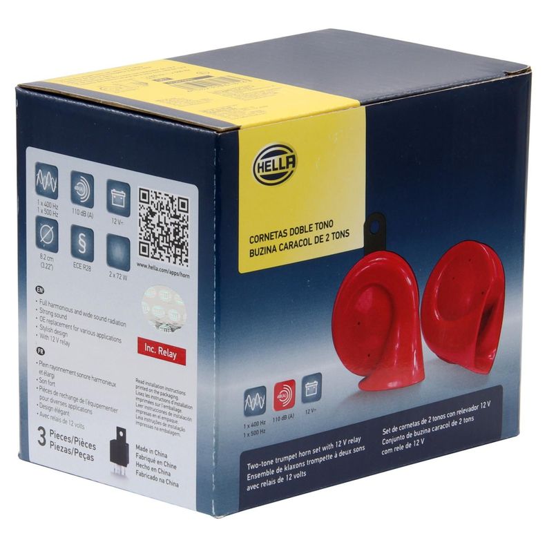 Bocina Caracol Rojo 12V 2X72W 400 Y 500Hz Con Relay-3