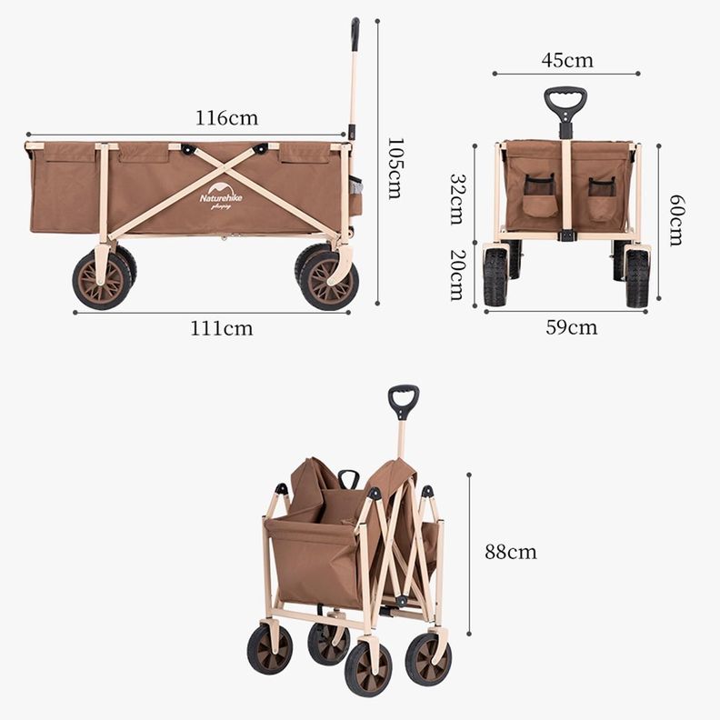 Carro Largo Plegable Camping 170L (120Kg) - Café-3