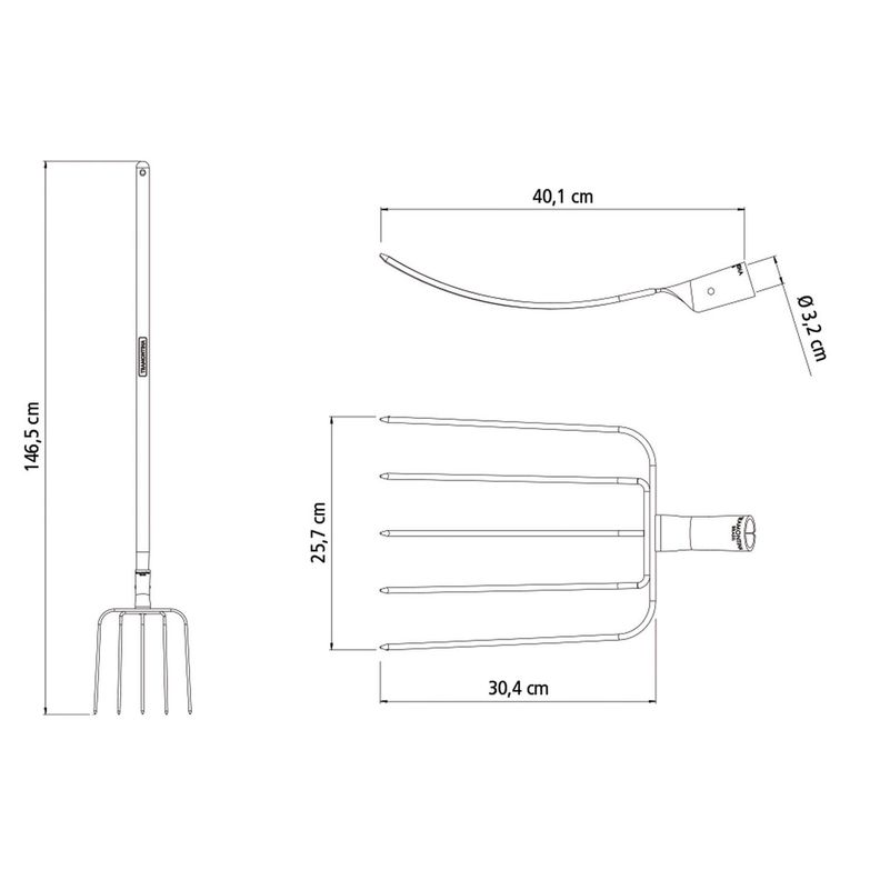 Horqueta De Alambre Recto 5 Dientes Mango Madera 120Cm-1