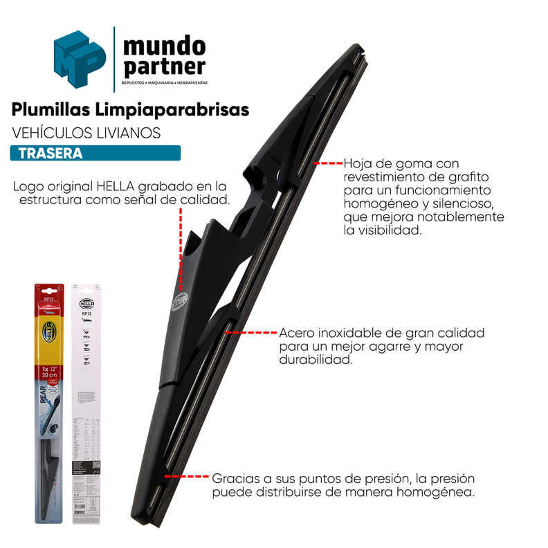 Plumilla Hella Trasera 12 Pulgadas 30 Cm Con Adaptadores-2