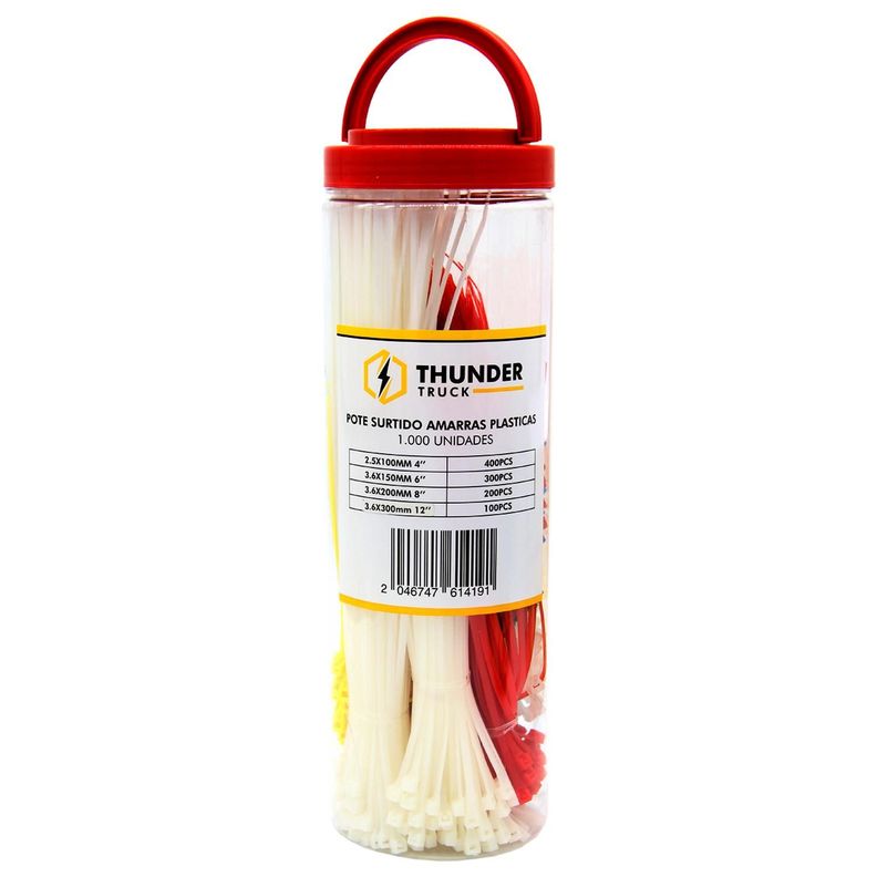 Pote Surtido Amarras Plasticas 1000 Unidades Blanca y Roja-0