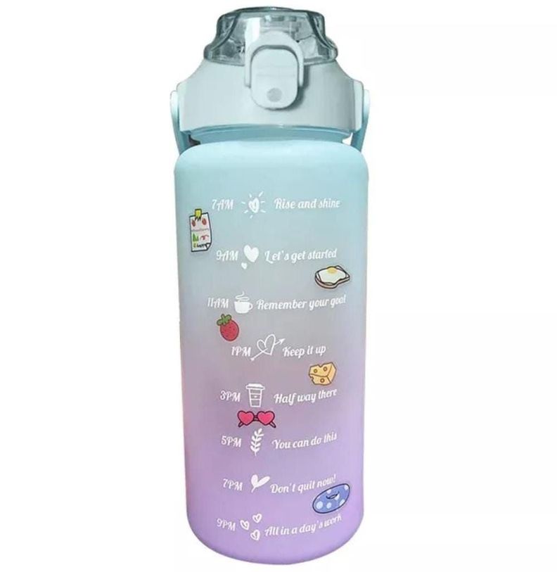 Pack 2 Botellas Agua Motivacional De 2 Litros y 900ml + Stikers Kawai-0