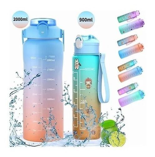 Pack 2 Botellas Agua Motivacional De 2 Litros y 900ml + Stikers Kawai-1