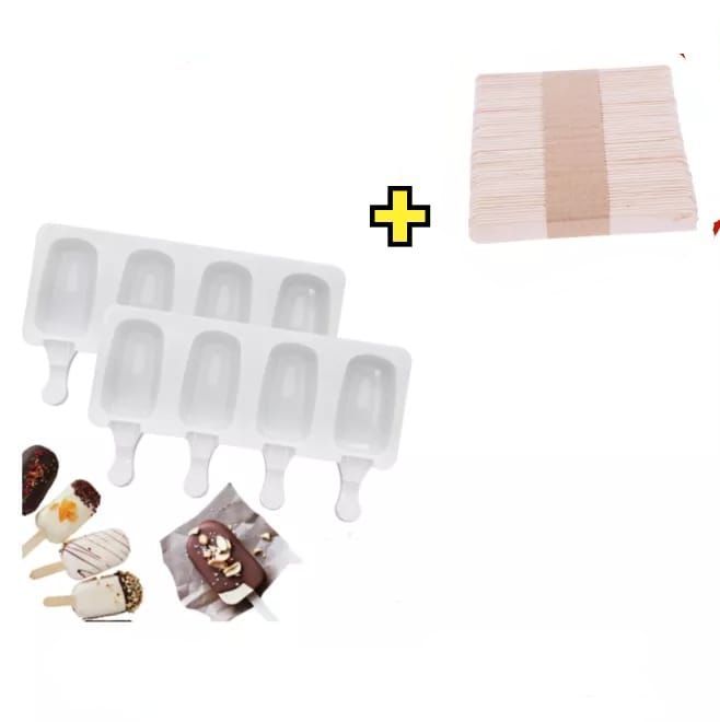Pack x2 Moldes De Helado Silicona Reutilizable + Paletas-7