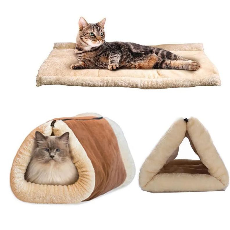 Cama Túnel Para Gato Mascotas Lavable 2 en 1 Térmica-4