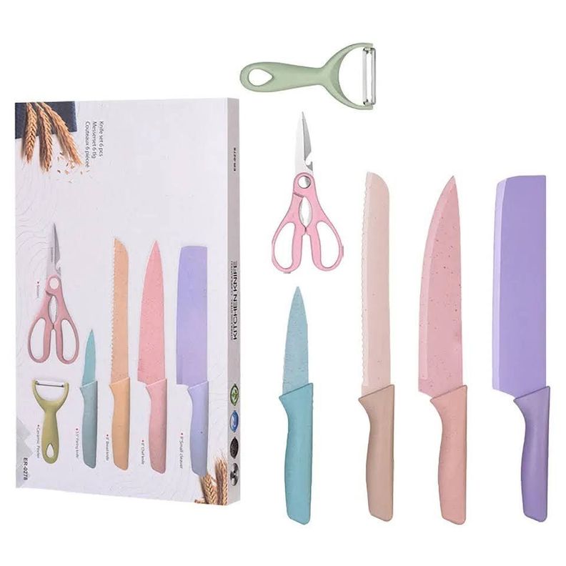 Set de 6 Cuchillos Ceramica Cocina Utensilios Color Pastel-2