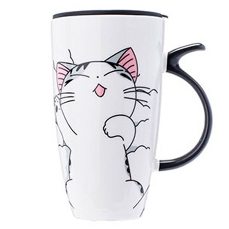 Tazon Con Tapa 600ml Gatito Mug Ceramica Taza Gato-0