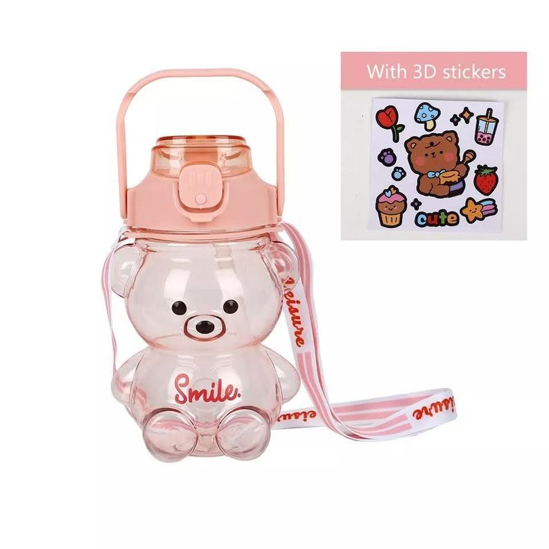 Botella Antiderrame  Agua 1 Litro Oso Kawaii + Stickers 3D-4