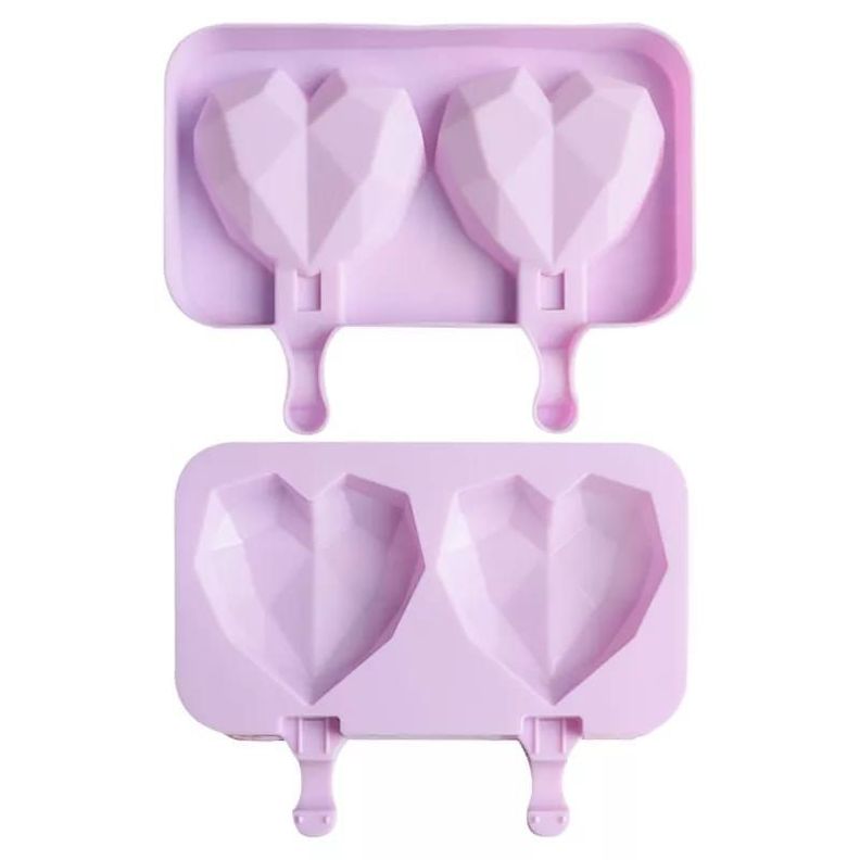 Pack x2 Molde Silicona 2 Helados Diseño Corazon + Paletas-2