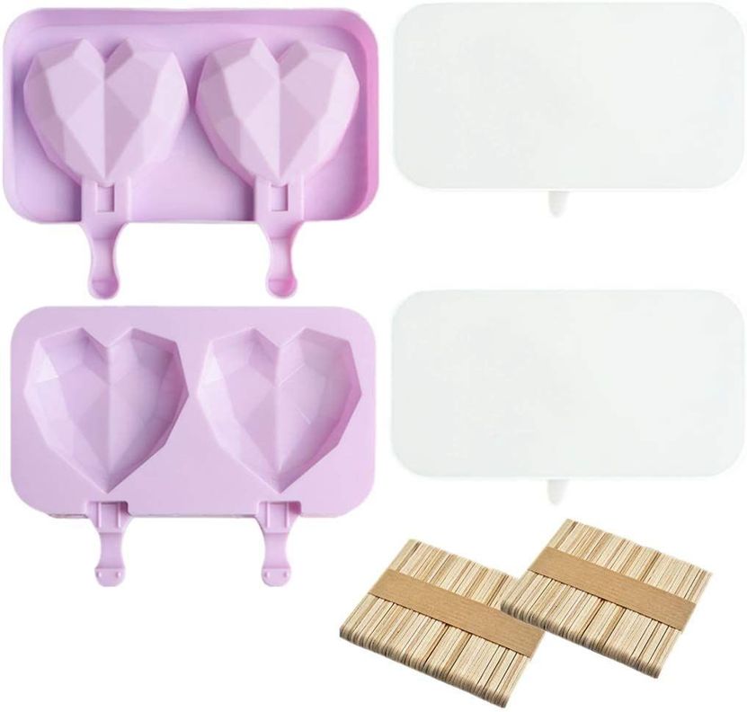 Pack x2 Molde Silicona 2 Helados Diseño Corazon + Paletas-3