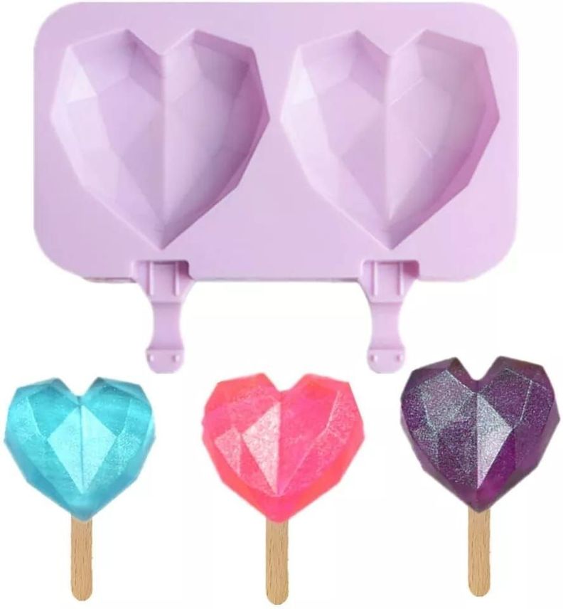 Pack x2 Molde Silicona 2 Helados Diseño Corazon + Paletas-5