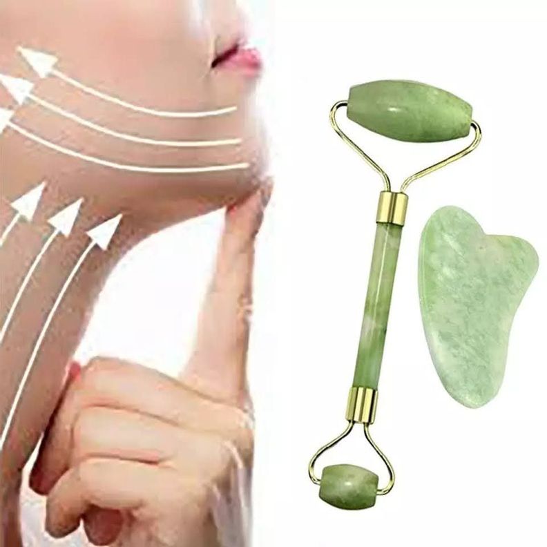 Rodillo Jade Masaje Facial Linfático + Piedra Gua Sha-3