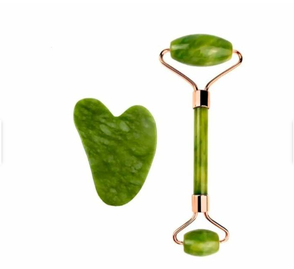 Rodillo Jade Masaje Facial Linfático + Piedra Gua Sha-0