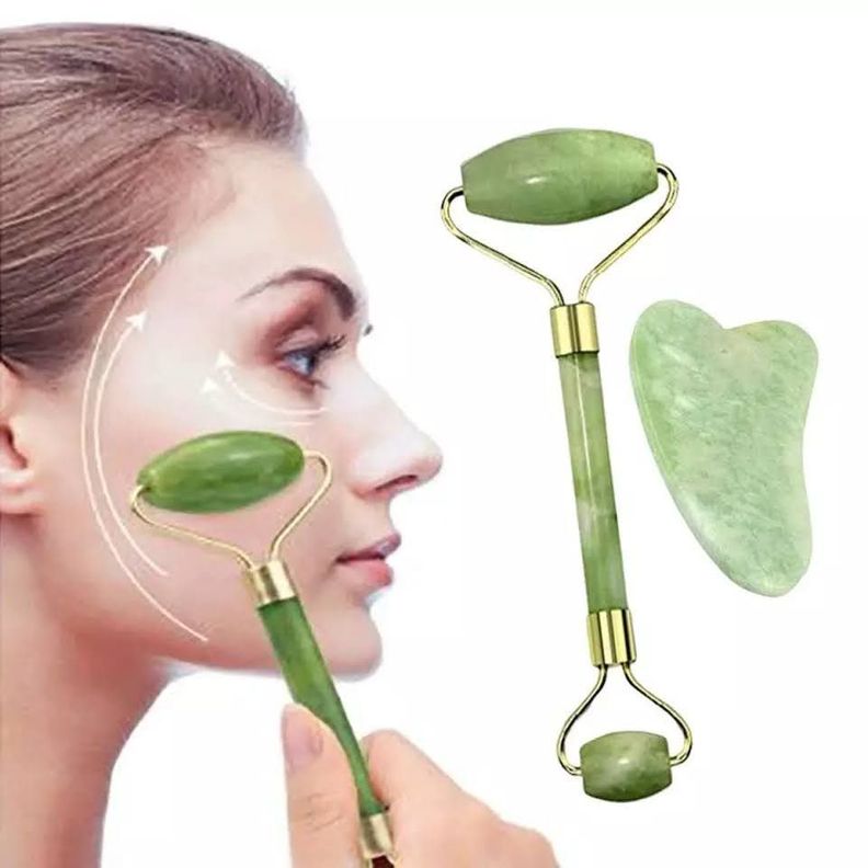 Rodillo Jade Masaje Facial Linfático + Piedra Gua Sha-2