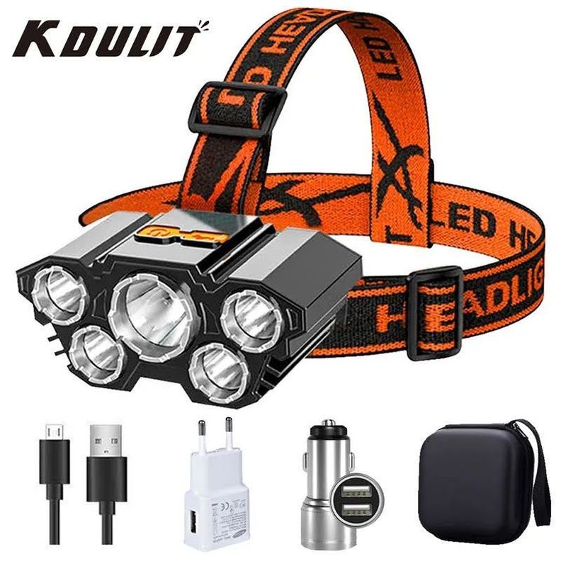 Linterna Frontal 5 LED Recargable USB Foco Impermeable-1