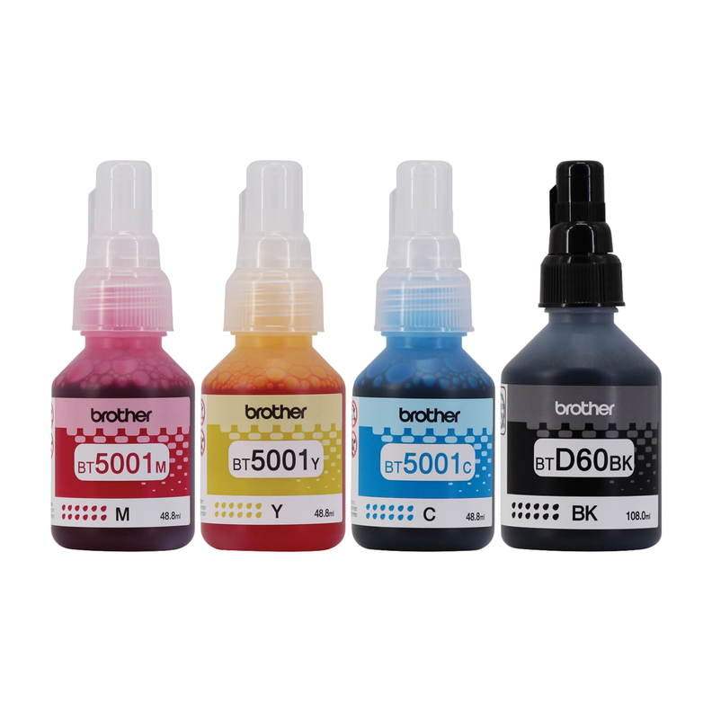 Brother Pack 4 Tinta Btd60 Negro + Bt5001 Colores Originales-0