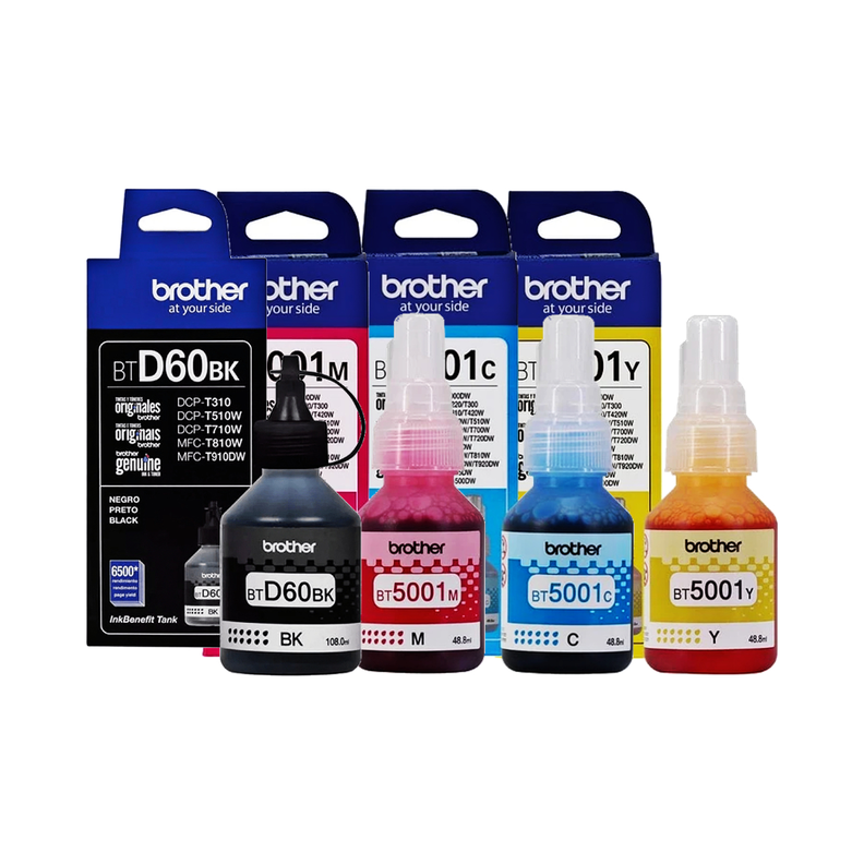 Brother Pack 4 Tinta Btd60 Negro + Bt5001 Colores Originales-1