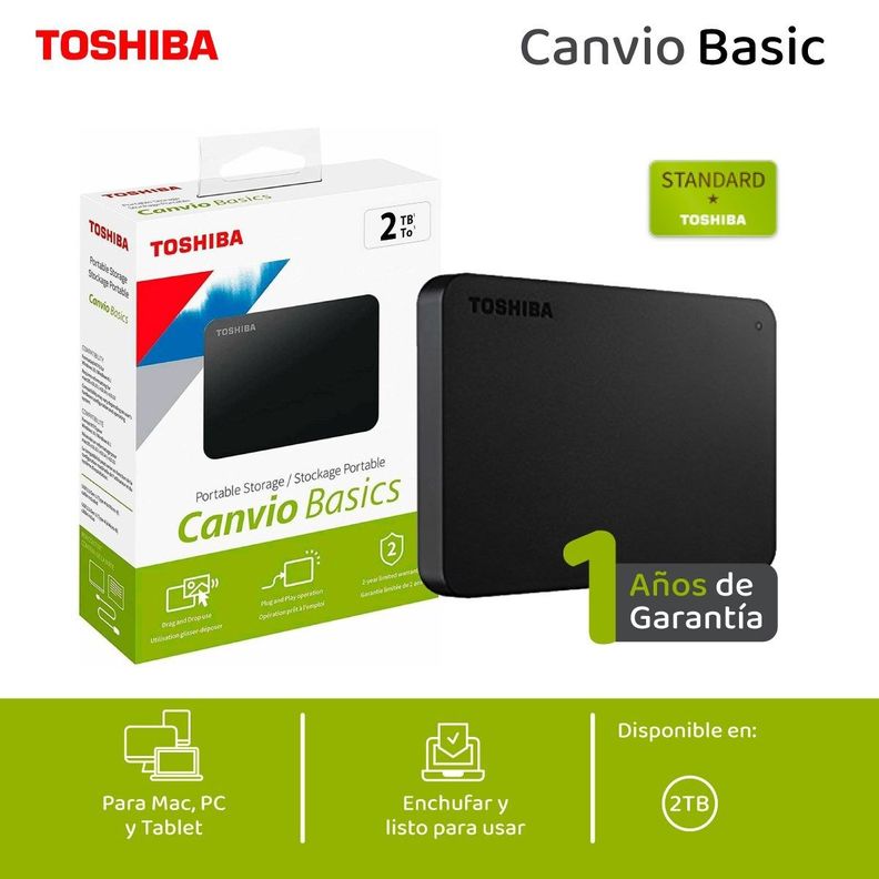 Toshiba Disco Duro Externo 2tb Canvio Basic A5 HDTB520XK3AA-0
