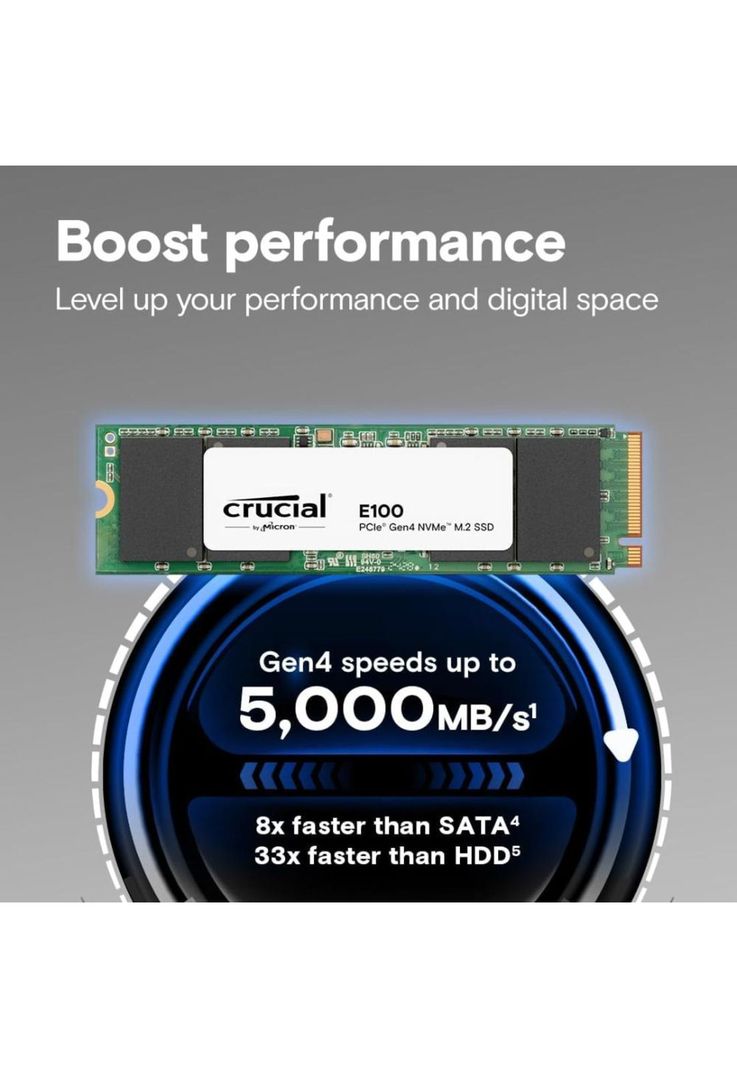 CRUCIAL SSD E100 1TB PCIE GEN4 2280 NVME M.2 Crucial | Paris.cl