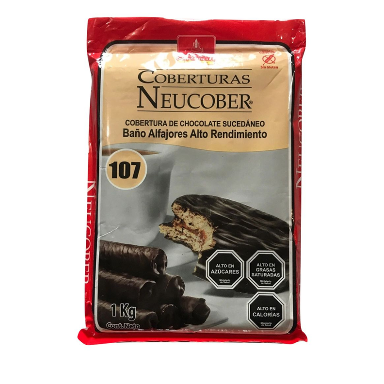 Cobertura Chocolate Neucober 107 Baño Alfajor Alto Rendimiento Barra 1kg-0