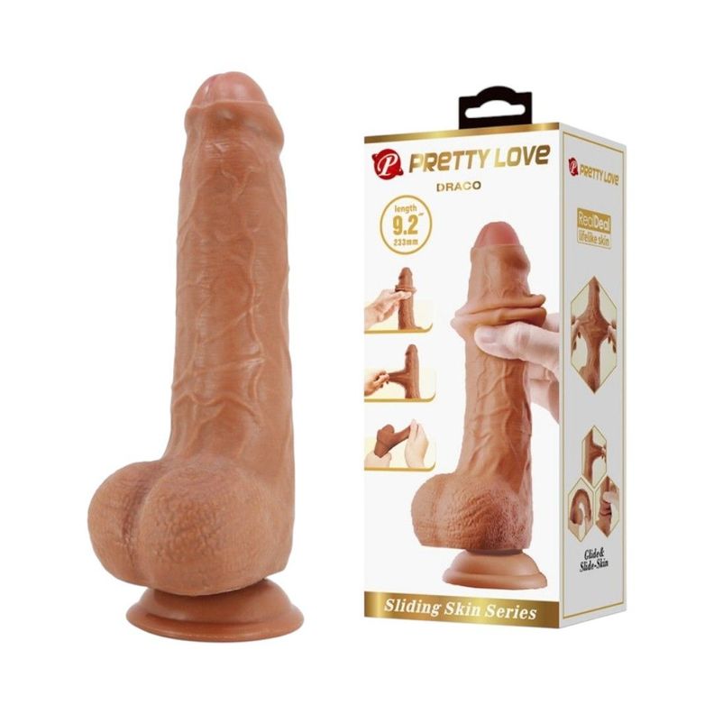 Consolador Realístico Piel Deslizable Draco 233 mm Mulato-0