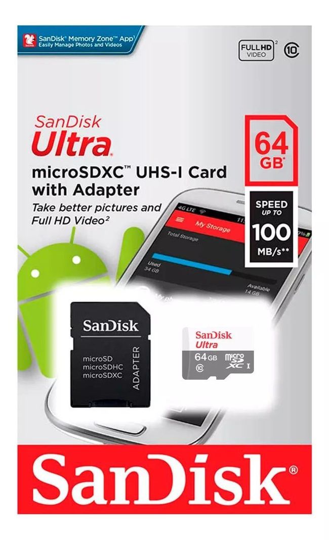 Tarjeta De Memoria Sandisk Ultra Con Adaptador SD 64GB-2