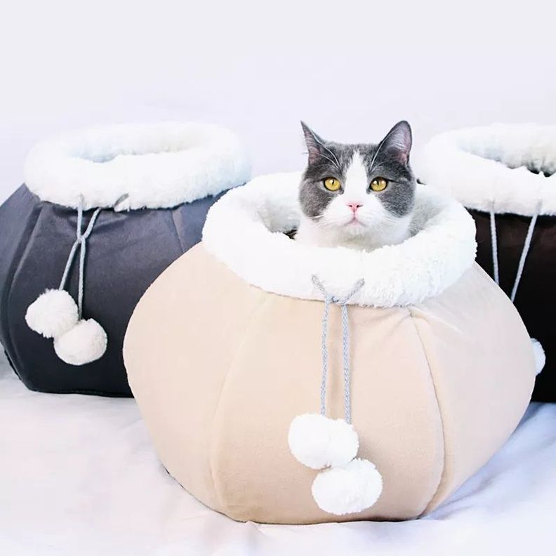 Casa Cama De Gato Tipo Canasto Khaky - Indeformable Acolchado-2
