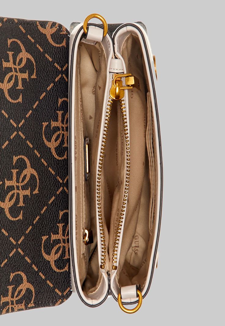 Mini Cartera Guess Berta Mini Top Handle Flap Bwe Café-3