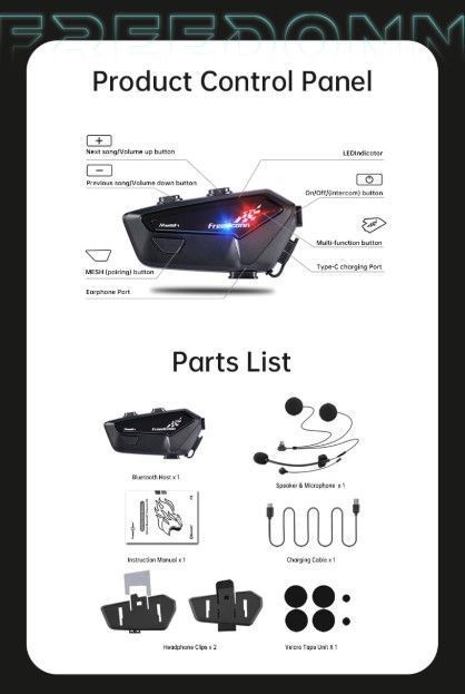 Manos Libres Freedconn FX pro para Casco Moto IP67 Intercomunicador Mesh 6 vías-1