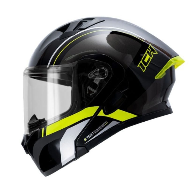 Casco Moto Ich 3120 Clear Amarillo Negro Abatible Con Sun Visor Certificación dot 3cv-0
