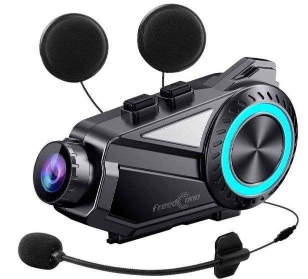 Manos Libres para Casco Moto Freedconn R3 Camara 2k Bluetooth Intercomunicador 6 vias 1000mts radio -0
